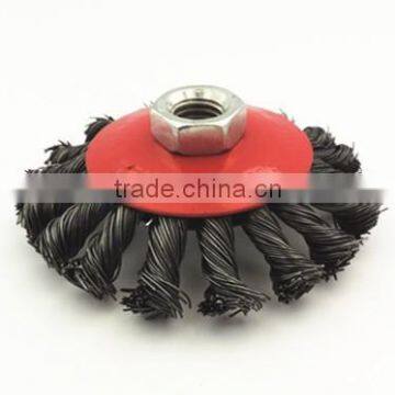 4-Inch Knot twisted steel wire brush disc with curled selvedge cup