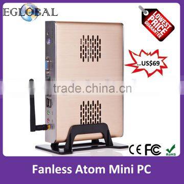 Cheapest Fanless Mini PC X86 12V with Intel Atom Processor Win XP/7 or Linux PC Brushed Aluminum Mini ITX Computer