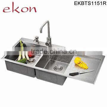 Top Mount Double Bowls Handmade Industrial Stainless Steel Sinks