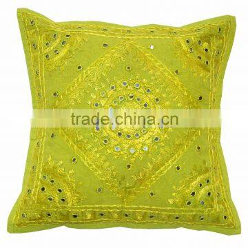 NEW HAND MADE COTTON EMBROIDERY INDIA PILLOW CUSHION COVER MIRROR WORK