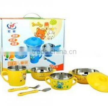 tableware wholesale stainless steel color bowls set with fork spoon and plastick lid for kids