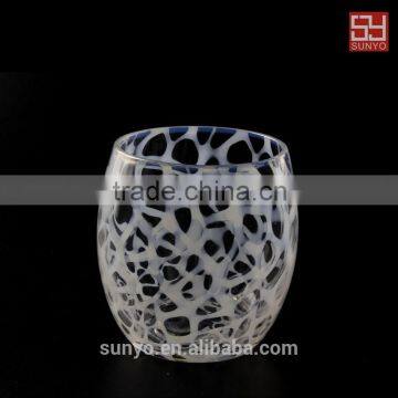 NEW PRODUCT!Mouth Blown Whisky Glass with White Porcelain Decoration