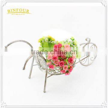 Metal White Wheelbarrow Shaped Planter Holder Flower Pot photo-3