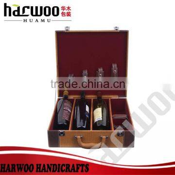 4 Slots pu Wine Storage Box,pu Leather Wine Box With Handle,hot Popular Leather Wine Box photo-2