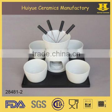 Ceramic chocolate fondue set and bamboo plate