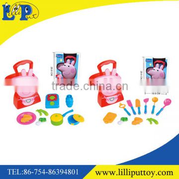 Colorful kitchen set toy with Cartoon pink pig storage box