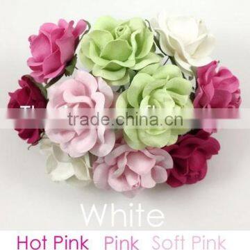 Pink Green ,Large Handmade Mulberry Paper Flower, Wedding Party, Scrap-booking Crafts