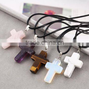 Women trending products natural stone pendant cross stone necklace