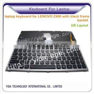 US layout laptop keyboard for lenovo z400 laptop backlit with frame