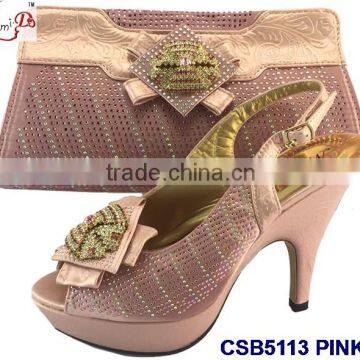 CSB5113 Green - Light Blue -peach -pink 2016 New Fashion Popular Series African Shoes Matching Bag With Rihinstone for Lady photo-4