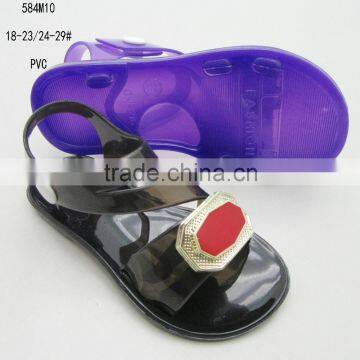 PVC black transparent crystal girls open-toe sandals