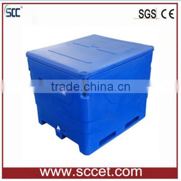 600L Blue Insulated PE fish cooler, fish cooler bins for carry frozen food or fish