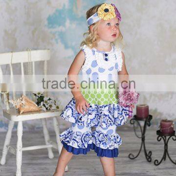 hot sale summer fashion blue toddler girl chevron pant boutique clothing sets