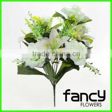 12 head white rose and lily cheap wholesale artificial flowers