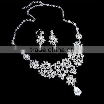 Silver Alloy Rhinestone Earrings Crystal Pendant Necklace Bridal Jewelry Set photo-2