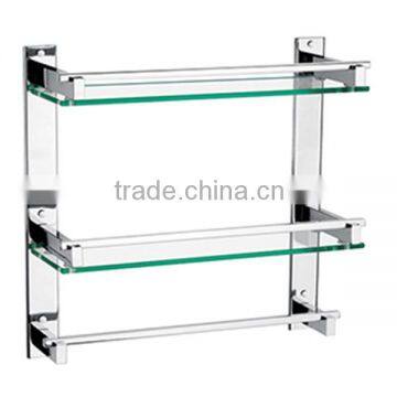 Quality hotel style polished alloy glass corner double-deck bathroom wall mounted shelf