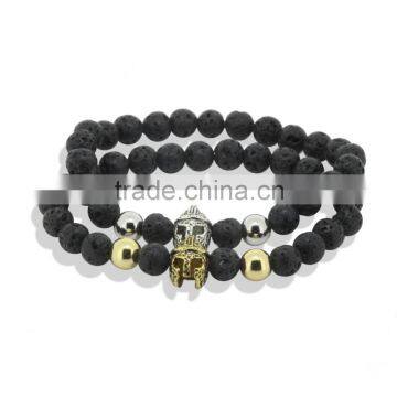 2016 Fashion Gold & Silver Spartan Knight Helmet Lava Stone Beads Bracelet for Men photo-4