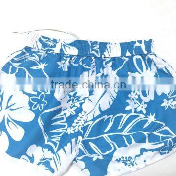 Blue And White Flower Printed 4 Way Stretch Wholesale For Sportswear Beach Shorts photo-3