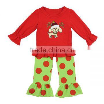 2016 Kaiyo Christmas Toddler Clothes Sweat Suit Red Ruffle Top With Dot Ruffle Pants Icing Pants Outfits photo-2