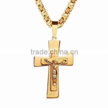 Latest Hot Necklace Accessory Double Deck Scaved Letter JUSUS Gold Hallowmas Christian God Crux Titanium Steel Pendant Necklaces