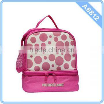 2014 Cute Pink Polka Dot 2 Compartment Wholesale Lunch Bag