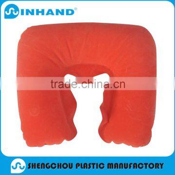 2016 fashion red pvc inflatable travel/airplane/rest neck piilow , flocked U-shape pillow