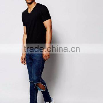 Daijun OEM Men v Neck Wholesale 100%cotton High Quality Blank Plain T-shirts photo-3