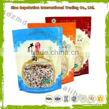 Custom printed resealable stand up plastic food packaging bag