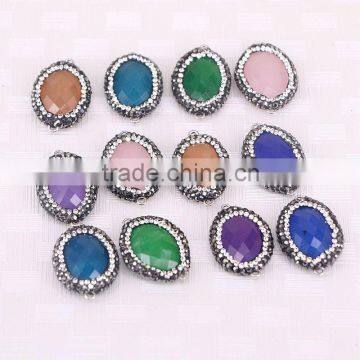 Mix Color Agate Stone Connector Druzy Beads, Oval shape Pave Crystal Zircon Gem stone Beads For Jewelry Making