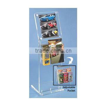 Acrylic Clear Poster Stand With Pocket For Brochure Display(OS-F-087)