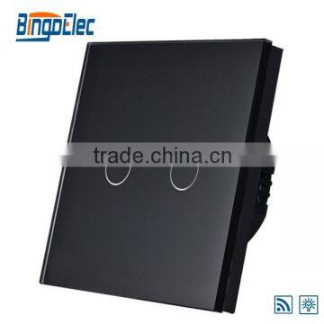2015 Top Quality Glass Panel 2gang Black Touch Light Waterproof Switch