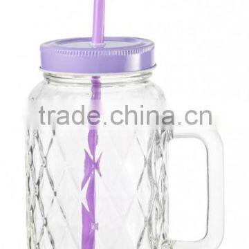 2016new 690ml Glass Mason Jar With Handle and Colorful Lid and Straw photo-5