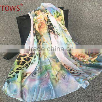 2016 New Arrival Floral Pattern Fresh Design Silk Imitation Fabric Scarf Shawls for Sexy Lady Women photo-2