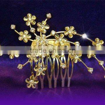 Bridal Wedding Clear Rhinestone Gold Hair Comb CT1101