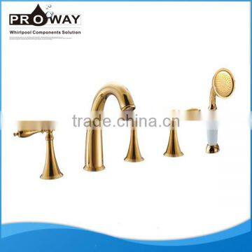 5 Holes Golden Color Brass Hot Cold Water Mixer polished Brass Triple Tap Bath Faucet Shower Mixer