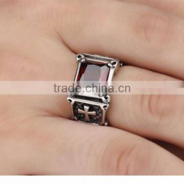 Hot Sale Silver Plated Black Stainless Steel Ring Men Jewelry Wholesale Punk Wedding Inlay Crystal Ring photo-4
