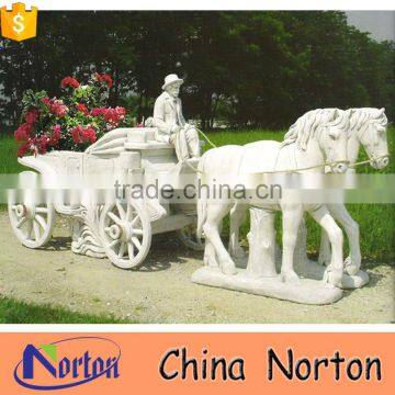 marble horse and carriage sculpture for planter NTBM-H019X