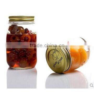 2016 wholesale many shape clear cylinder glass jar with tin lids for jam/honey