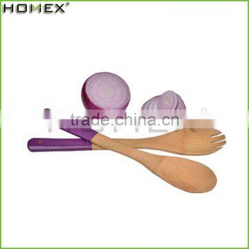 China Low Price Bamboo Spoon With Color Handle/Bamboo Kitchen Utensils