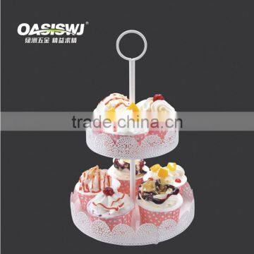 2 layer cake plate with metal stand handle fitting for tea coffee cupcake for wedding party wholesaler