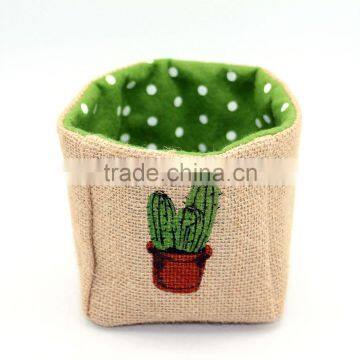 New design Cactus printing Jute with felt plant pot cover bags