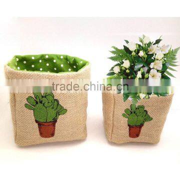 New Design Cactus Printing Jute With Felt Plant Pot Cover Bags photo-3