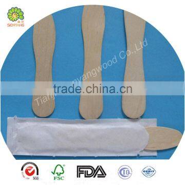 China birch wooden disposable individually wrapped ice cream spoon