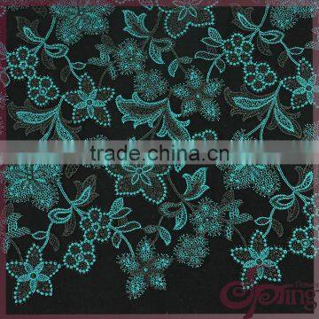 Shining poly embroidery lace fabric wholesale, graceful floral embroidered fabric tulle lace