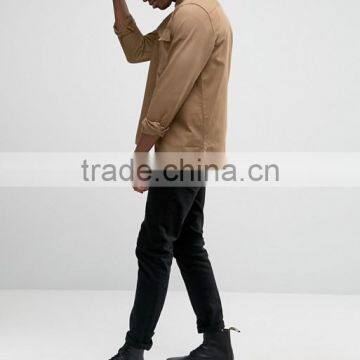 Custom Long Sleeve Spread Collar Twin Chest Pockets Mens Pre-Shrunk 100% Cotton Breathable Comfot Fit Casual Khaki Plain Shirts photo-4