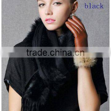 CX-B-P-21 Women Fashion Cashmere Pashmina Shawl With Fur Trim photo-6