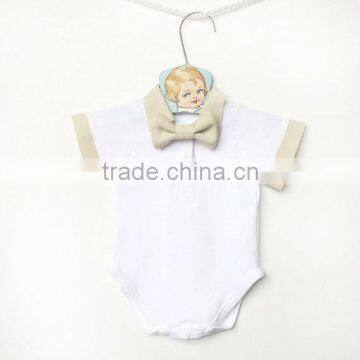 Most Popular 100% Cotton Tops and Beige Shortall Baby Clothes For Kids Boy With Bow Tie