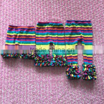 2016 new style wholesale baby rainbow icing ruffle leggings capris and shorts sets