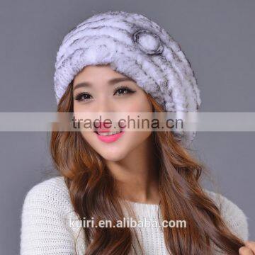 2016 New Genuine Rex Rabbit Fur Hat Knitted Rabbit Fur Cap Real Rabbit Fur Headwear Winter Warm Womens Hat photo-3