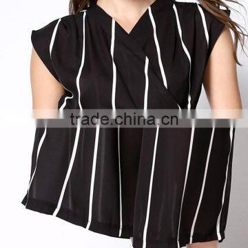 Chiffon Women Casual Set Pants Different Size & Top Printed Striped Black photo-4